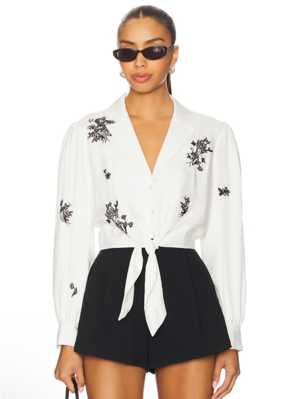 NEW NWT Cinq A Sept Wildflower Whimsy Marin Embroidered Top In Ivory & Black